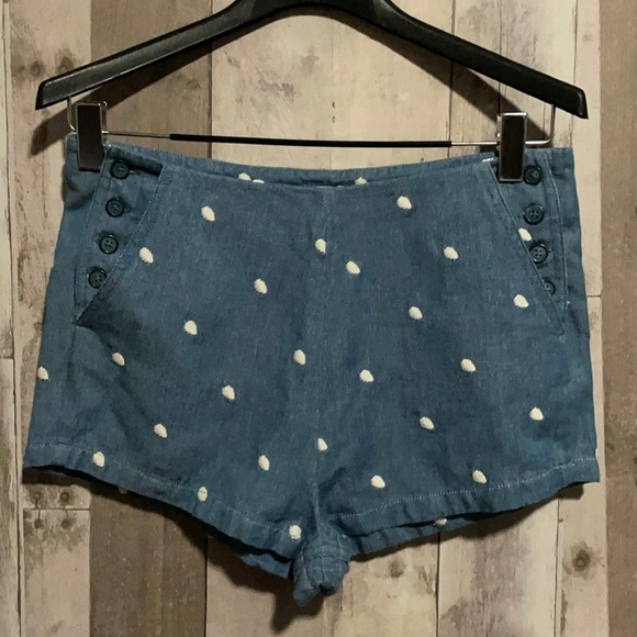 OBEY Sailor Shorts blue chambray embroidered dots - Picture 1 of 7
